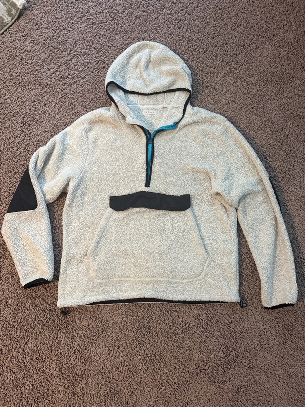 PacSun White Sherpa Jacket with Teal Accent